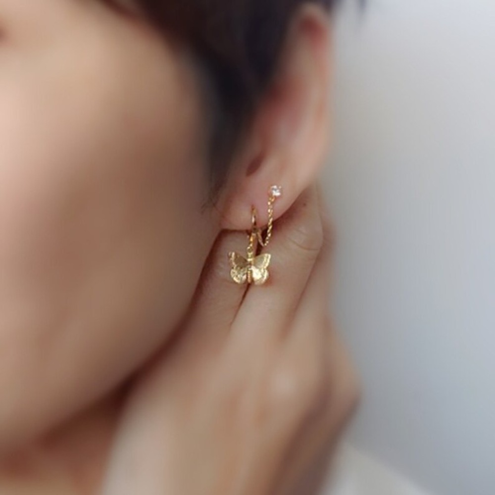 Gold filled butterfly huggies hoop earrings - Picture 3 of 3